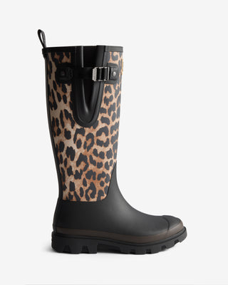 Unisex GANNI x Hunter Downpour Tall Adjustable Wellington Boot Leopard/Black