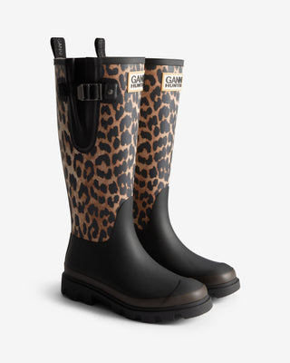Unisex GANNI x Hunter Downpour Tall Adjustable Wellington Boot Leopard/Black