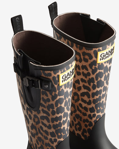 Unisex GANNI x Hunter Downpour Tall Adjustable Wellington Boot Leopard/Black