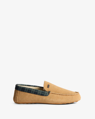 Men's Moccassin Slipper Tartan Collar Natural