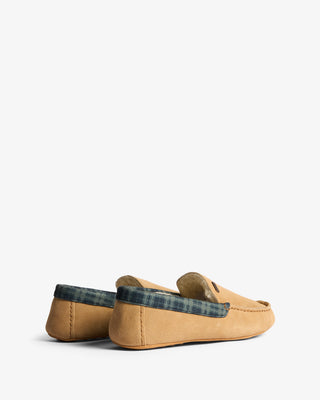 Men's Moccassin Slipper Tartan Collar Natural