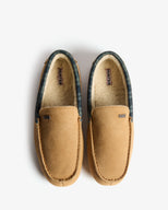 Men's Moccassin Slipper Tartan Collar Natural