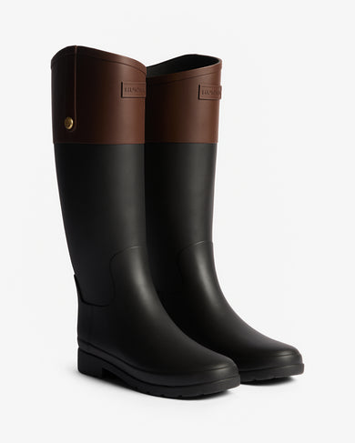 Women's Refined Gold Trim Riding Boot Black/Brown Bolt