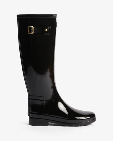 Women's Refined Gold Trim Tall Gloss Boot Black