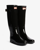 Women's Refined Gold Trim Tall Gloss Boot Black