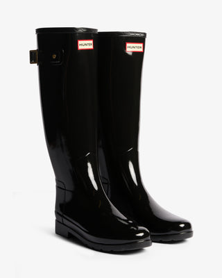 Women's Refined Gold Trim Tall Gloss Boot Black