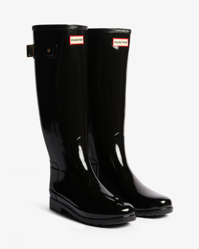 Women's Refined Gold Trim Tall Gloss Boot Black