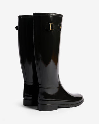 Women's Refined Gold Trim Tall Gloss Boot Black