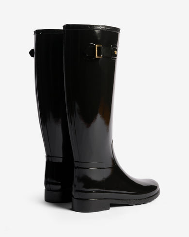 Women's Refined Gold Trim Tall Gloss Boot Black