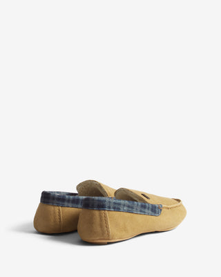 Men's Moccassin Slipper Tartan Collar Natural