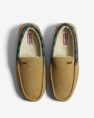 Men's Moccassin Slipper Tartan Collar Natural