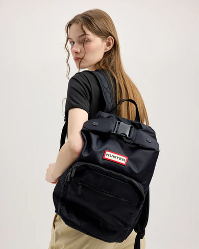Large Nylon Pioneer Top Clip Backpack Black